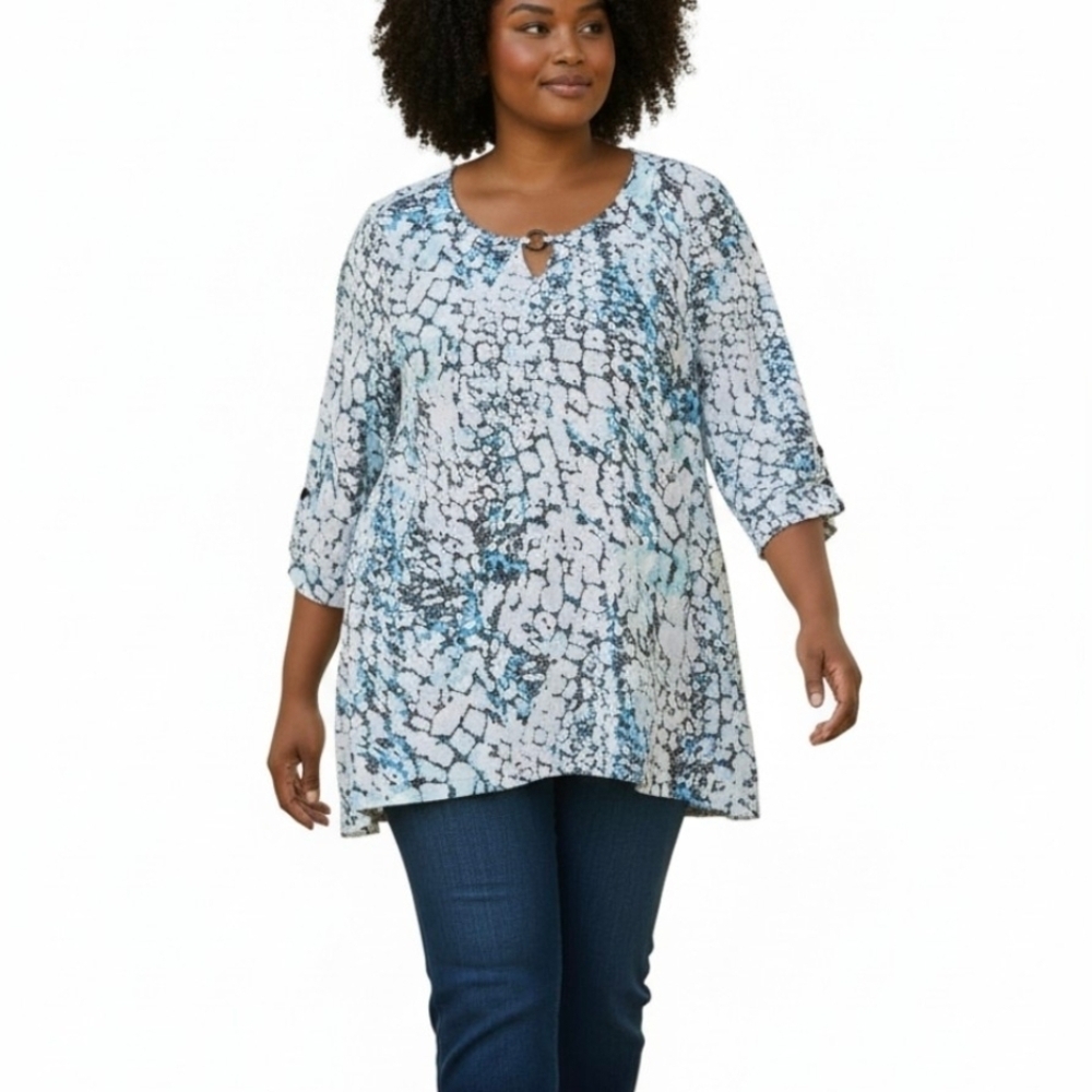 JM COLLECTION Blue and White Patterned Dress.Size 2 X